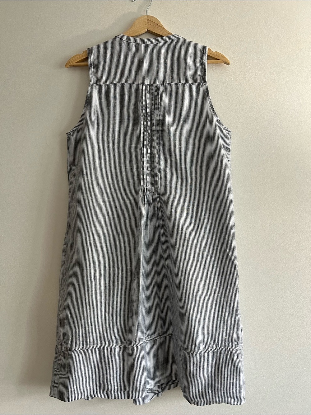 Quince 100% European Linen Sleeveless Swing Dress in blue pinstripe - Picture 3 of 5
